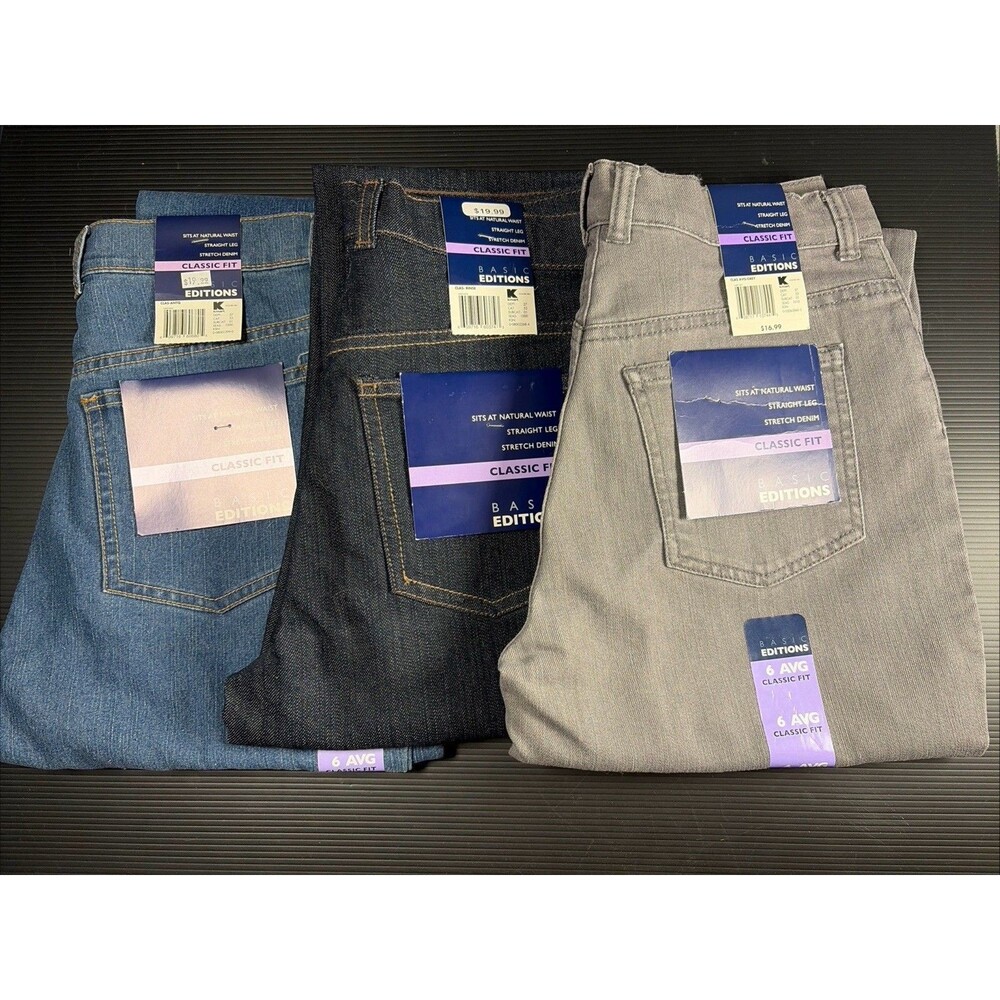 3 Pr Basic Editions Womens Jeans Denim Straight Stretch Vtg Y2K Kmart NEW